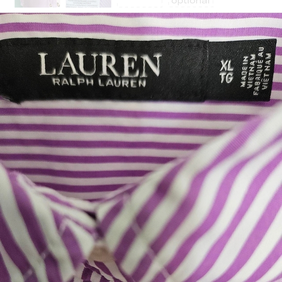 Ralph Lauren Button Front Purple Striped Broadcloth Shirt size XL. - Picture 6 of 7